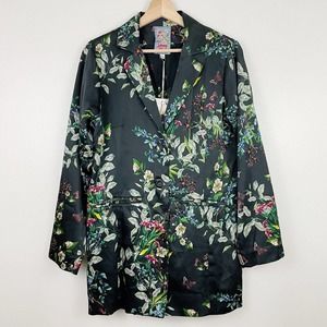 Johnny Was Ash Blazer Coat Black Floral Silk Hummingbird Jacket Size S NWT